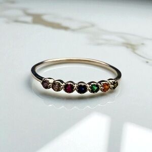 New Sterling Silver Rainbow CZ Band Ring, Size 8